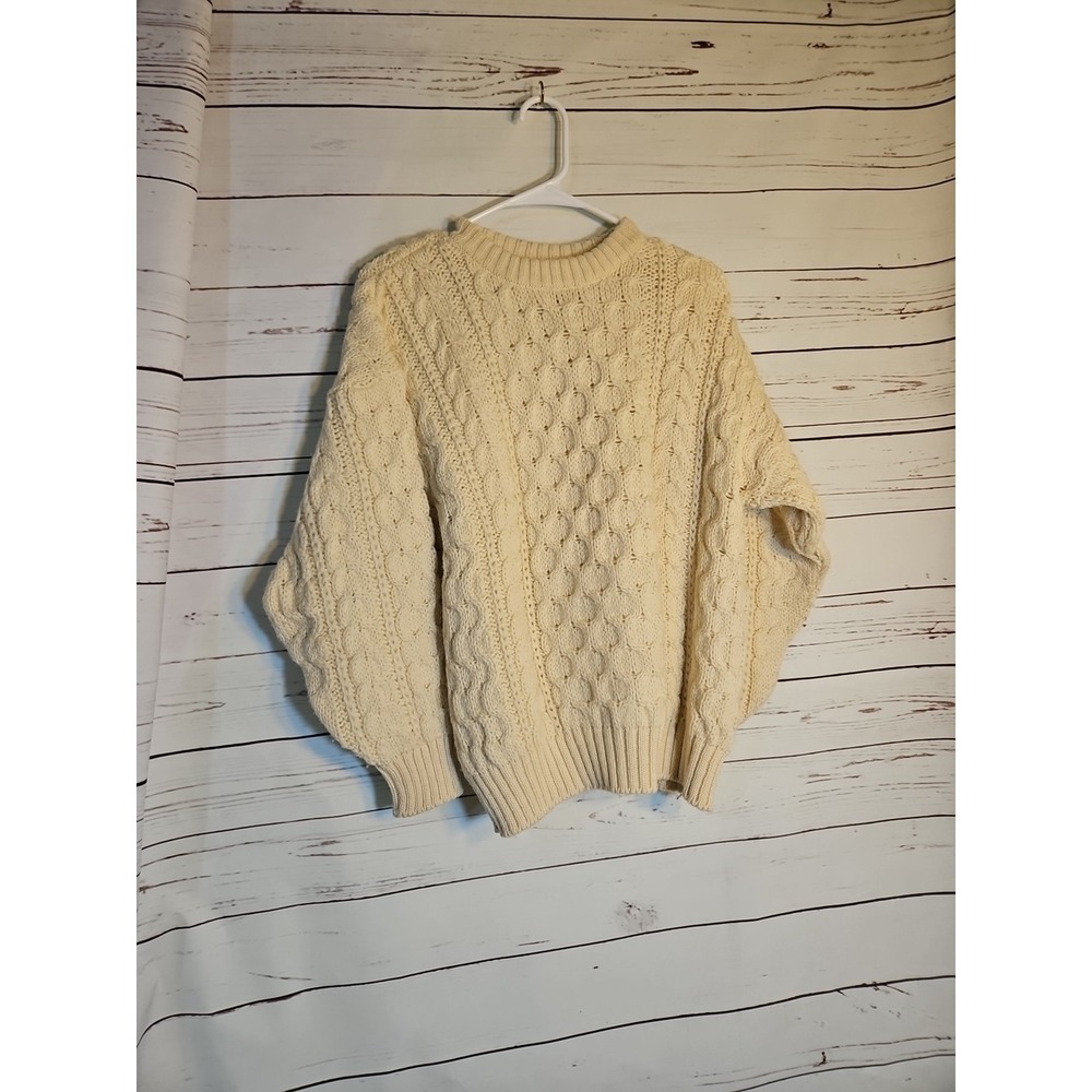 Vintage St Michael Pure British Wool Cable Knit Sweater‎ Cream Fisherman UK 18